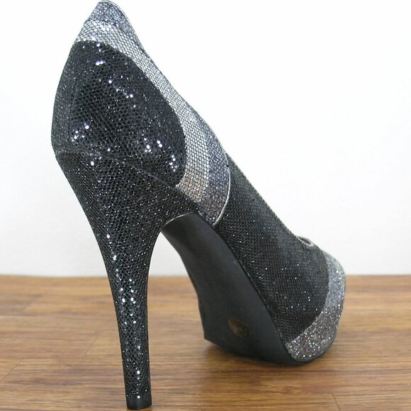 Worthington Open-Toe Platform Heel Shoes Black w/Glitter size 10M - Picture 2 of 6
